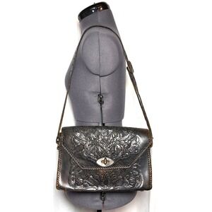 VTG 70s Hand Tooled Leather Western Boho Crossbody Shoulder Bag Purse DAMAGED
